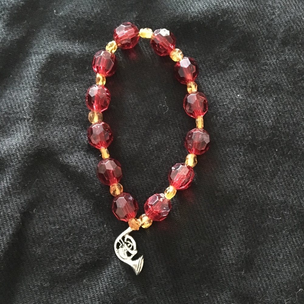 Red and Orange Beaded French Horn Bracelet- Handmade
